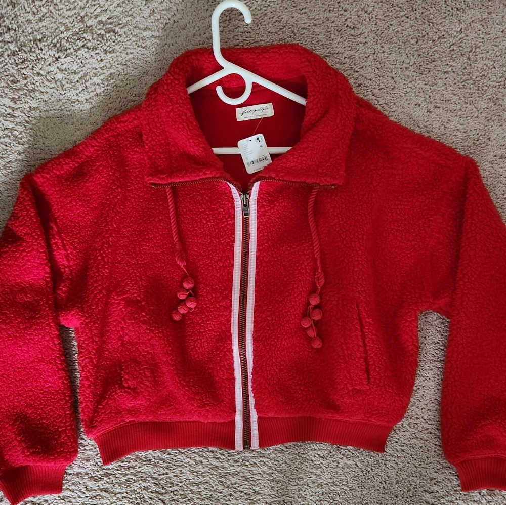 Free People Women's Red Alpine Sherpa  Fleece Jacket Sz. Small - Picture 4 of 8